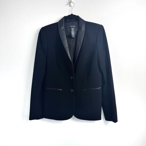 Lord & Taylor Tuxedo Leather Collar Black Blazer Sz 10 - Picture 1 of 11